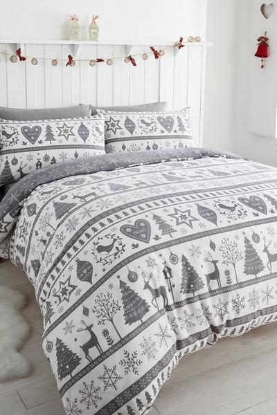 Portfolio Home Noel Grey Double Duvet Cover and Pillowcases RRP 23.99 CLEARANCE XL 12.99