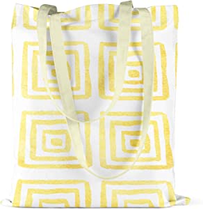 Bonamaison Yellow Multi-Square Design Printed Cream Tote Bag 34 x 40cm RRP 5.99 CLEARANCE XL 3.99