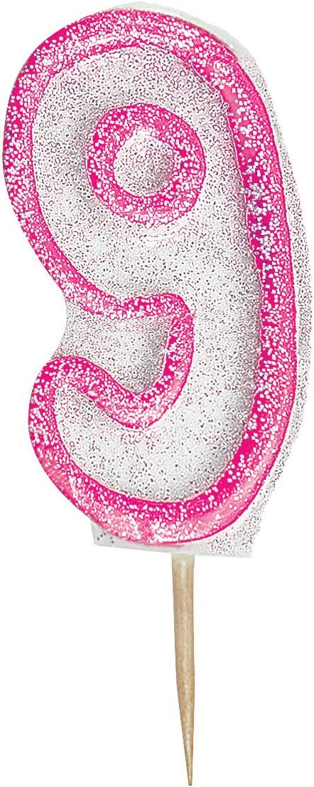 Unique Party Pink Glitz ''9'' Birthday Candle RRP 2.69 CLEARANCE XL 99p