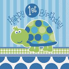 Unique Party Napkins/Serviettes ''Happy 1st Birthday'' Turtle Design RRP 70p CLEARANCE XL 59p or 2 for 1