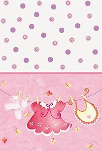 Unique Party Plastic Pink Clothesline Baby Shower Tablecloth 7ft x 4.5ft RRP 3.99 CLEARANCE XL 1.99