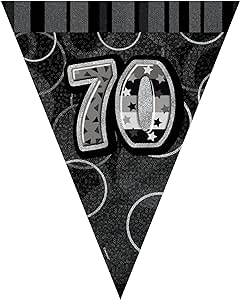 Unique Party 70th Birthday Flag Banner Bunting 9ft Foil Glitz Black RRP 2.25 CLEARANCE XL 99p