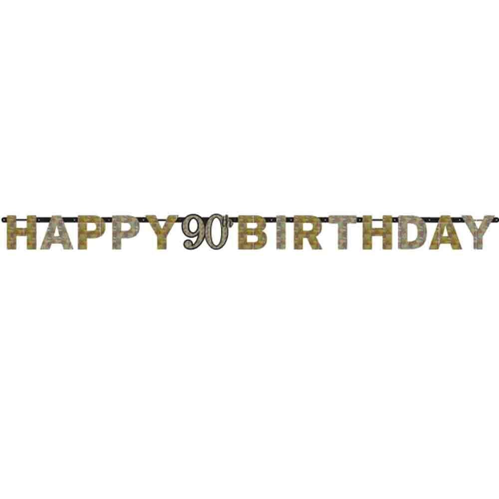 Amscan 90th Happy Birthday Prismatic Letter Banner Glittery Gold 2.13m x 17cm RRP 3.50 CLEARANCE XL 1.99