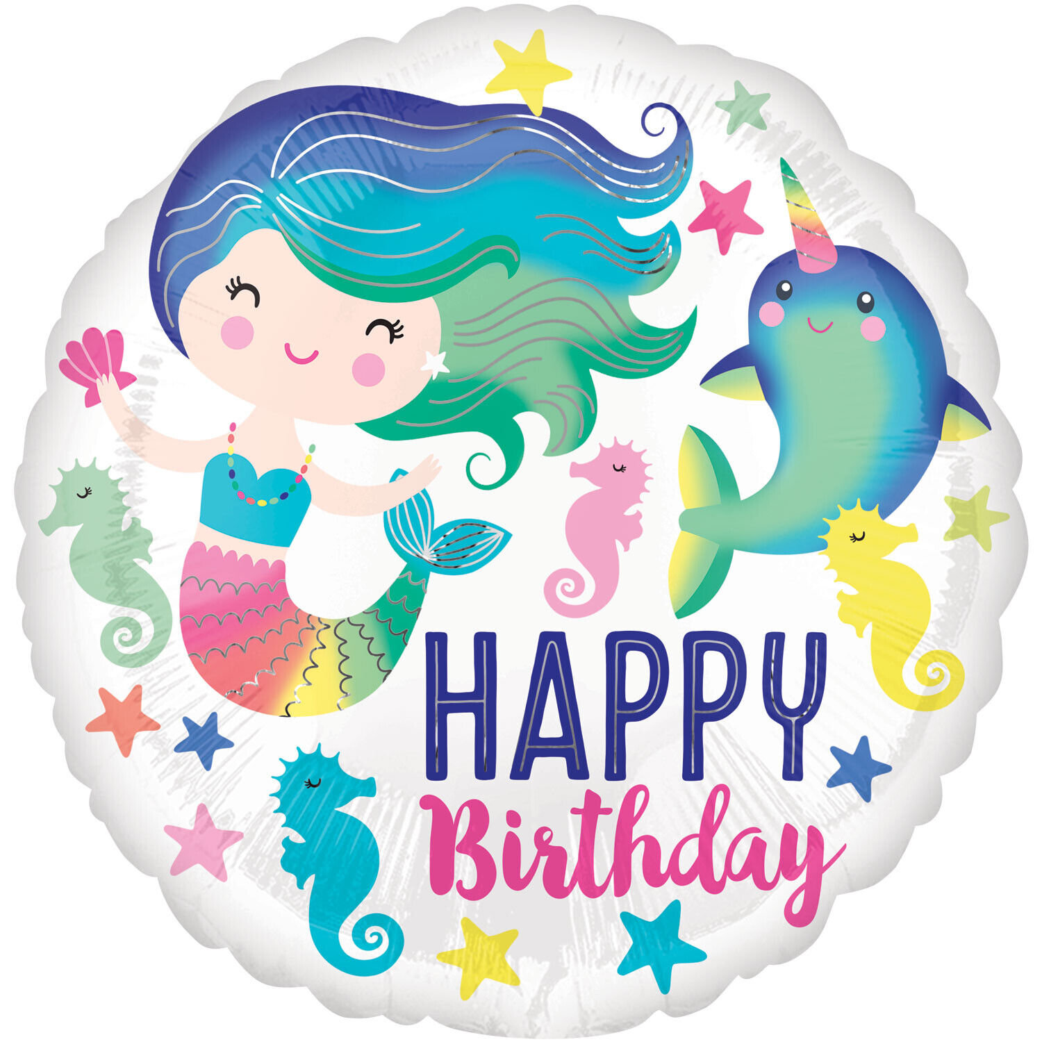 Anagram Mermaid & Narwhal Design Happy Birthday 17 Inch Foil Balloon RRP 3.99 CLEARANCE XL 2.99