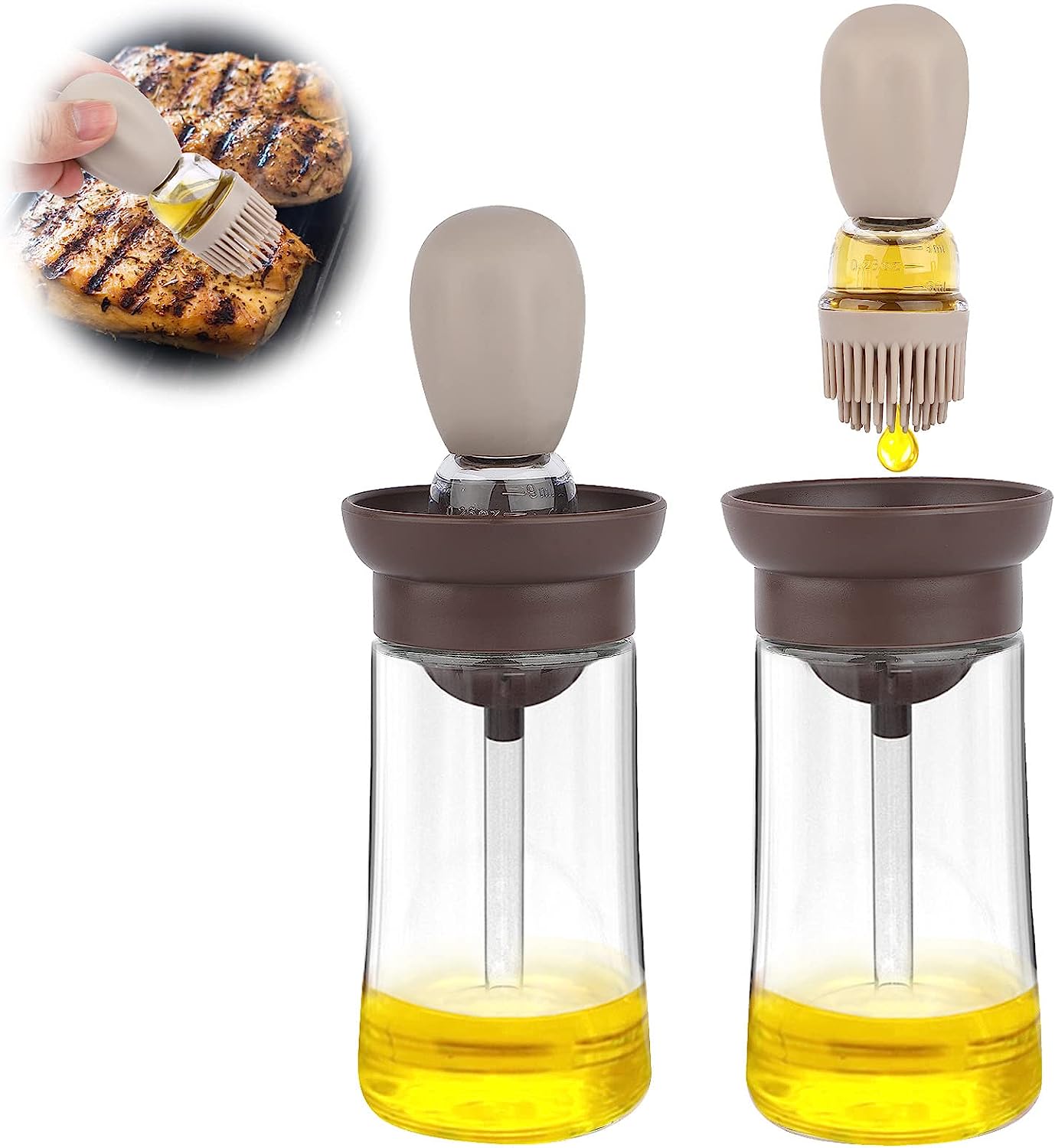 Deidentified Glass Olive Oil Bottle with Brown Silicone Brush 2 in 1 Dispenser RRP 9.99 CLEARANCE XL 6.99