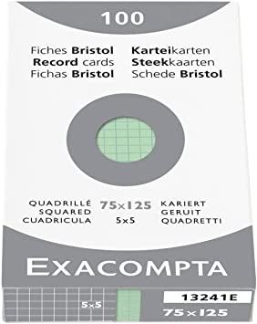 Exacompta Ref 13241E Bristol Squared Record Cards 75 x 125mm Pack of 100 RRP 2.17 CLEARANCE XL 1.50