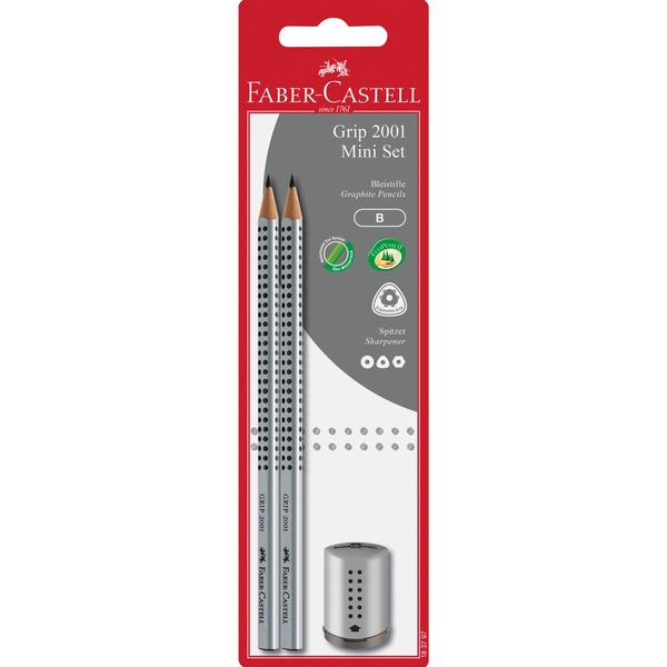 Faber-Castell Grip 2001 Mini Set 2x Graphite Pencils & Sharpener RRP 4.50 CLEARANCE XL 2.99