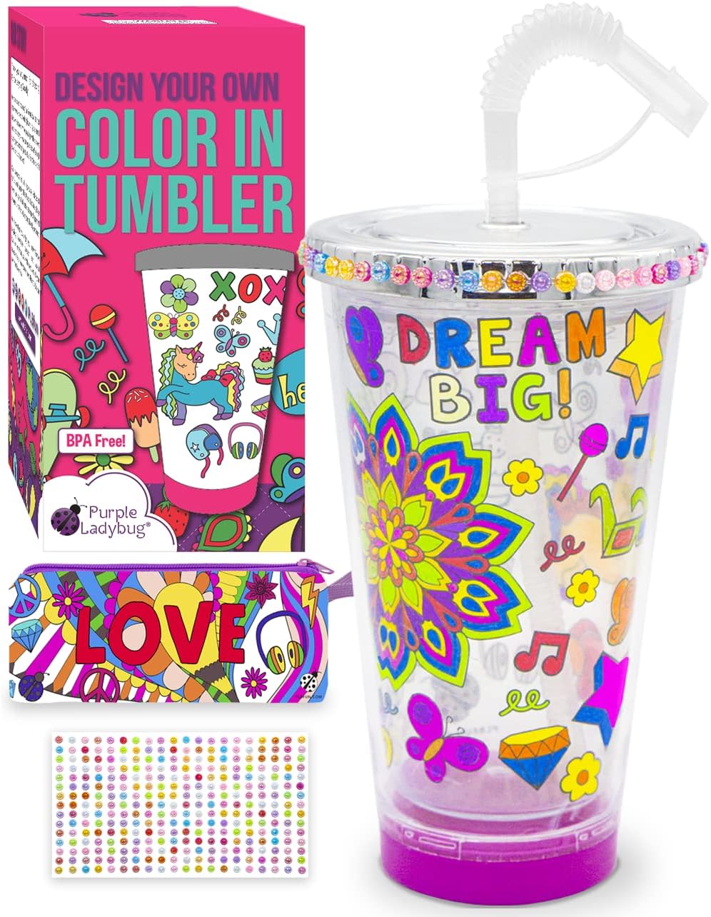 PURPLE LADYBUG Decorate Your Own Colour-in Tumbler RRP 8.99 CLEARANCE XL 6.99