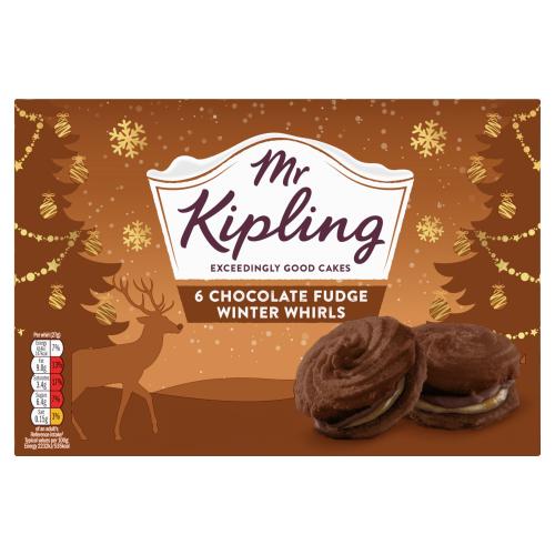 Mr Kipling 6 Chocolate Fudge Winter Whirls (Dec 23) RRP 1.50 CLEARANCE XL 89p or 2 for 1.50
