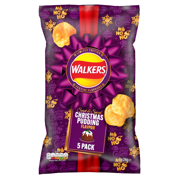 Walkers Christmas Pudding Flavoured Multipack Crisps 5x 24g RRP 1.65 CLEARANCE XL 89p or 2 for 1.50