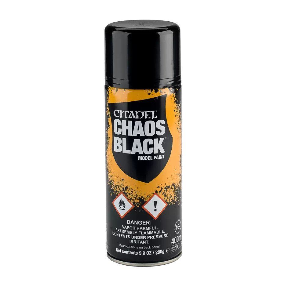Games Workshop Citadel Colour Chaos Black Primer / Undercoat Spray 400ml RRP 16.50 CLEARANCE XL 12.99