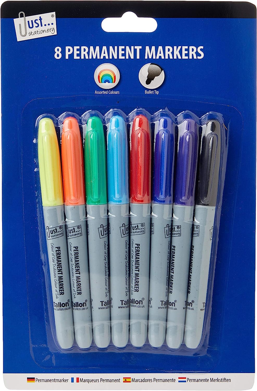 Just Stationery Pack Of 8 Coloured Permanent Markers RRP 3.28 CLEARANCE XL 1.99