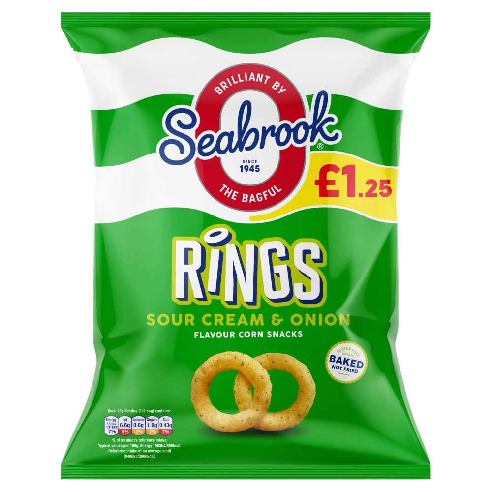 Seabrook Rings Sour Cream & Onion Flavour Corn Snacks 55g RRP 1.25 CLEARANCE XL 59p or 2 for 1