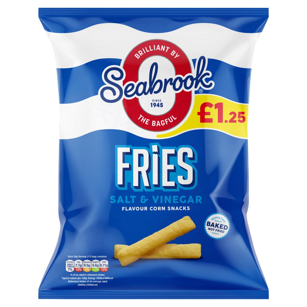 Seabrook Fries Salt & Vinegar Flavour Corn Snacks 60g RRP 1.25 CLEARANCE XL 59p or 2 for 1