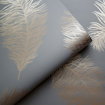 Statement Grey Feather Metallic effect Smooth Wallpaper 53cm x 10.05M RRP 12 CLEARANCE XL 7.99