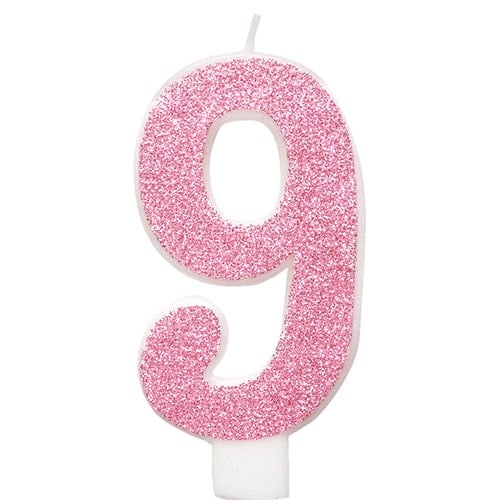 Eurowrap Pink Glitter Mini Candle ''9'' RRP 1 CLEARANCE XL 59p or 2 for 1
