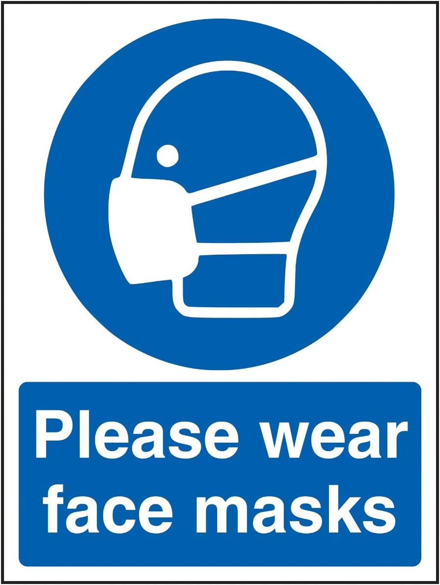 Vsafety Please Wear Face Masks 150mm x 200mm 1mm Rigid Plastic Sign RRP 1.82 CLEARANCE XL 1.50