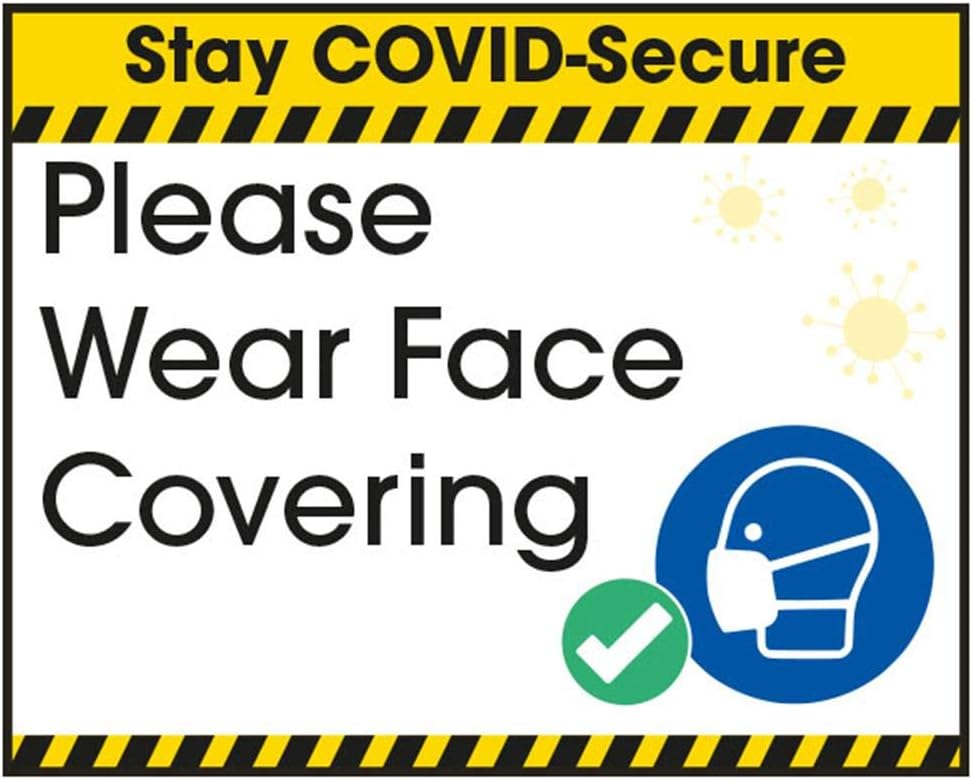 Vsafety COVID-Secure Sticker ''Wear Face Coverings'' 10cm x 8cm RRP 1.03 CLEARANCE XL 89p