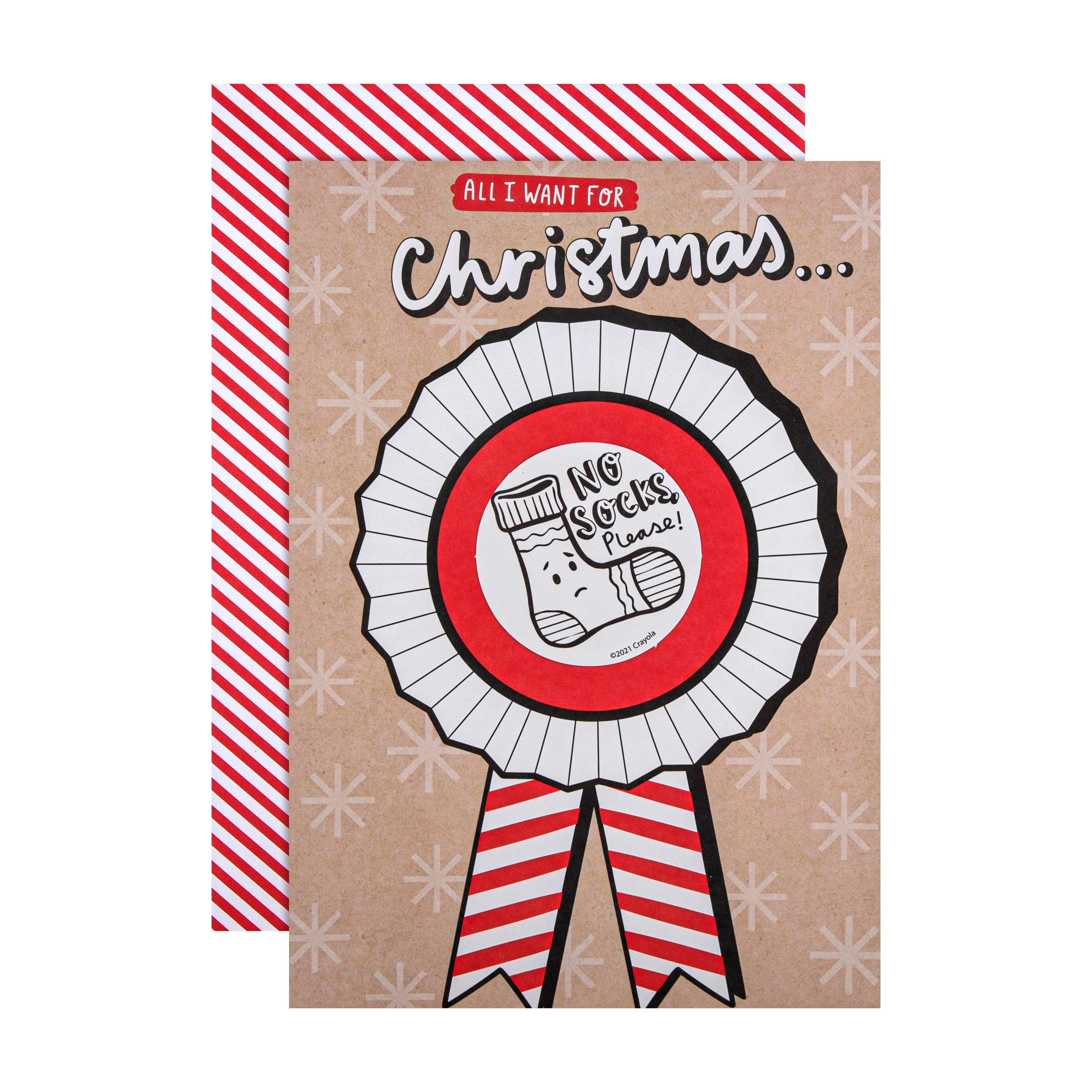Hallmark Crayola ''All I Want For Christmas No Socks, Please!'' Christmas Card RRP 3.40 CLEARANCE XL 1.50