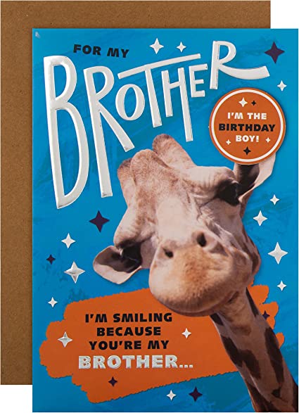 Hallmark Birthday Card for Brother Funny Giraffe Design with Badge RRP 3.40 CLEARANCE XL 1.99