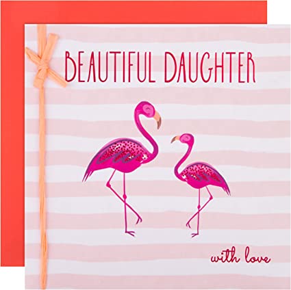 Hallmark Birthday Card for Daughter Pink Flamingo Design RRP 2.95 CLEARANCE XL 99p