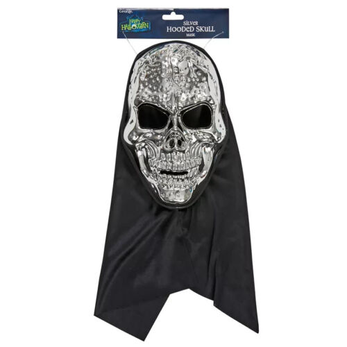 George Happy Halloween Silver Skull Hooded Mask RRP 4.99 CLEARANCE XL 3.99
