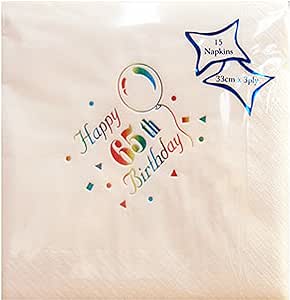 Deidentified 65th Birthday Pack of 15 White 3-Ply Party Napkins RRP 2.99 CLEARANCE XL 1.50