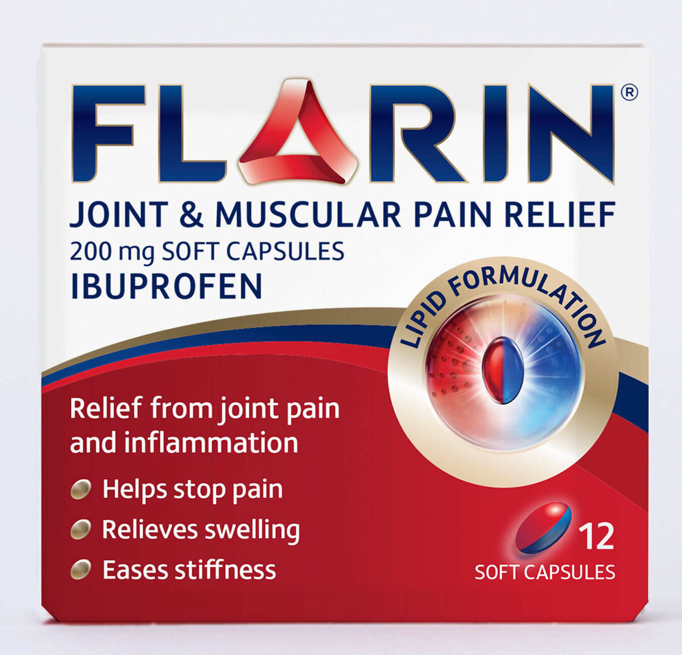 Flarin Joint & Muscular Pain Relief 200mg 12 Soft Capsules RRP 5.49 CLEARANCE XL 4.99