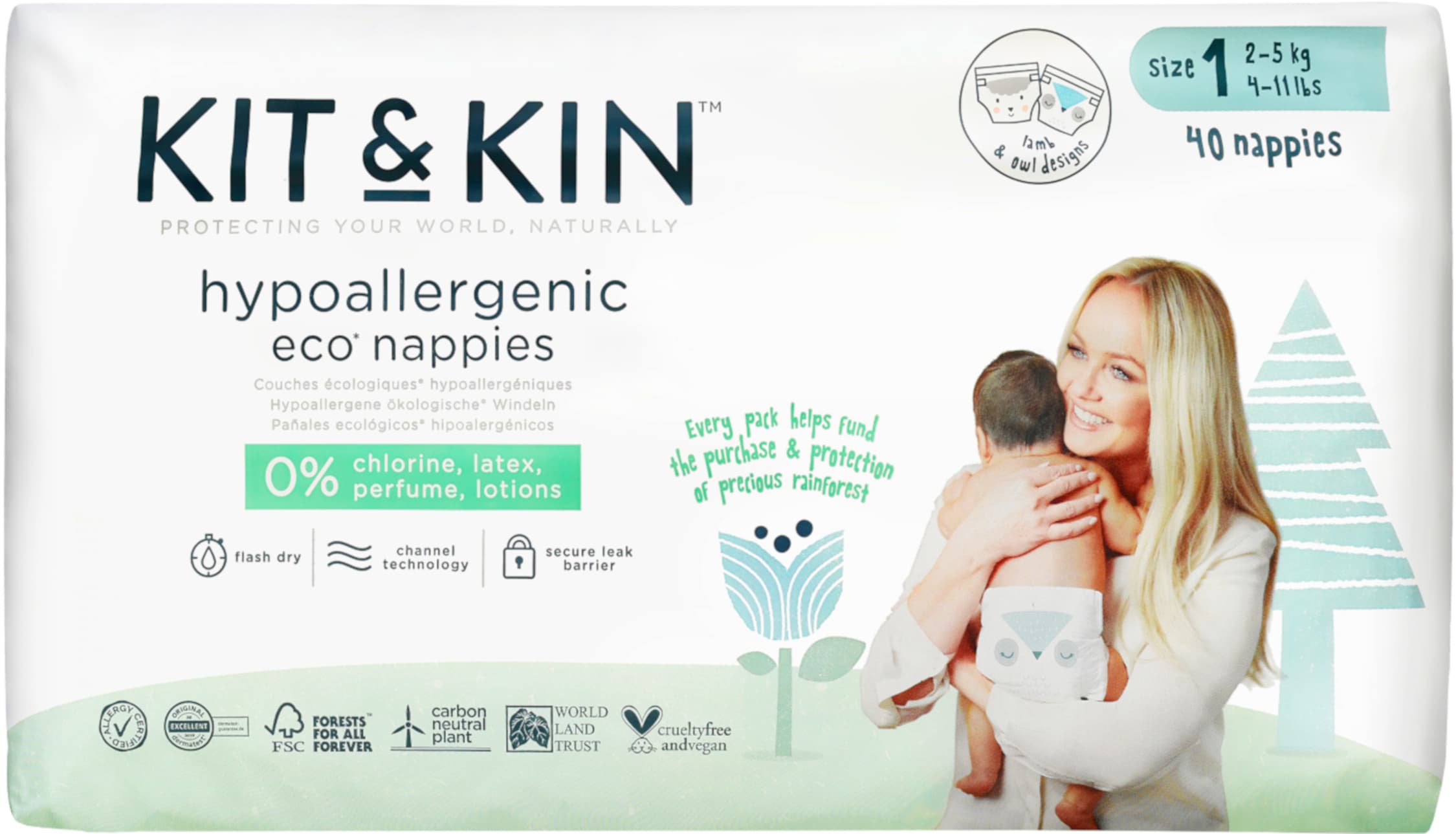 Kit & Kin Hypoallergenic Eco Nappies Size 1 2-5kg RRP 8 CLEARANCE XL 6.99