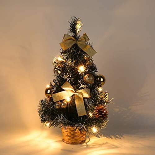 Mrinb Small Christmas Tree with Lights Gold Base 18D x 18W x 40H Cm RRP 9.99 CLEARANCE XL 6.99