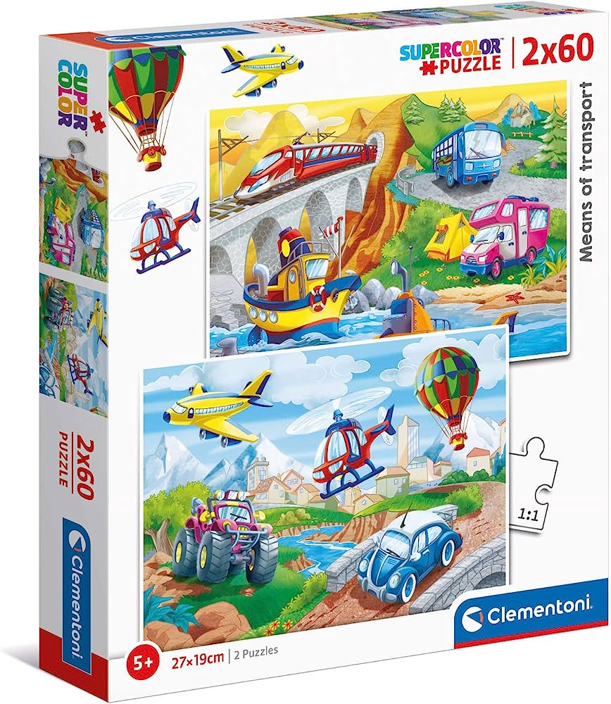 Clementoni Means of Transport Supercolor Puzzles for Children 2 x 60 Pieces RRP 4.49 CLEARANCE XL 3.99