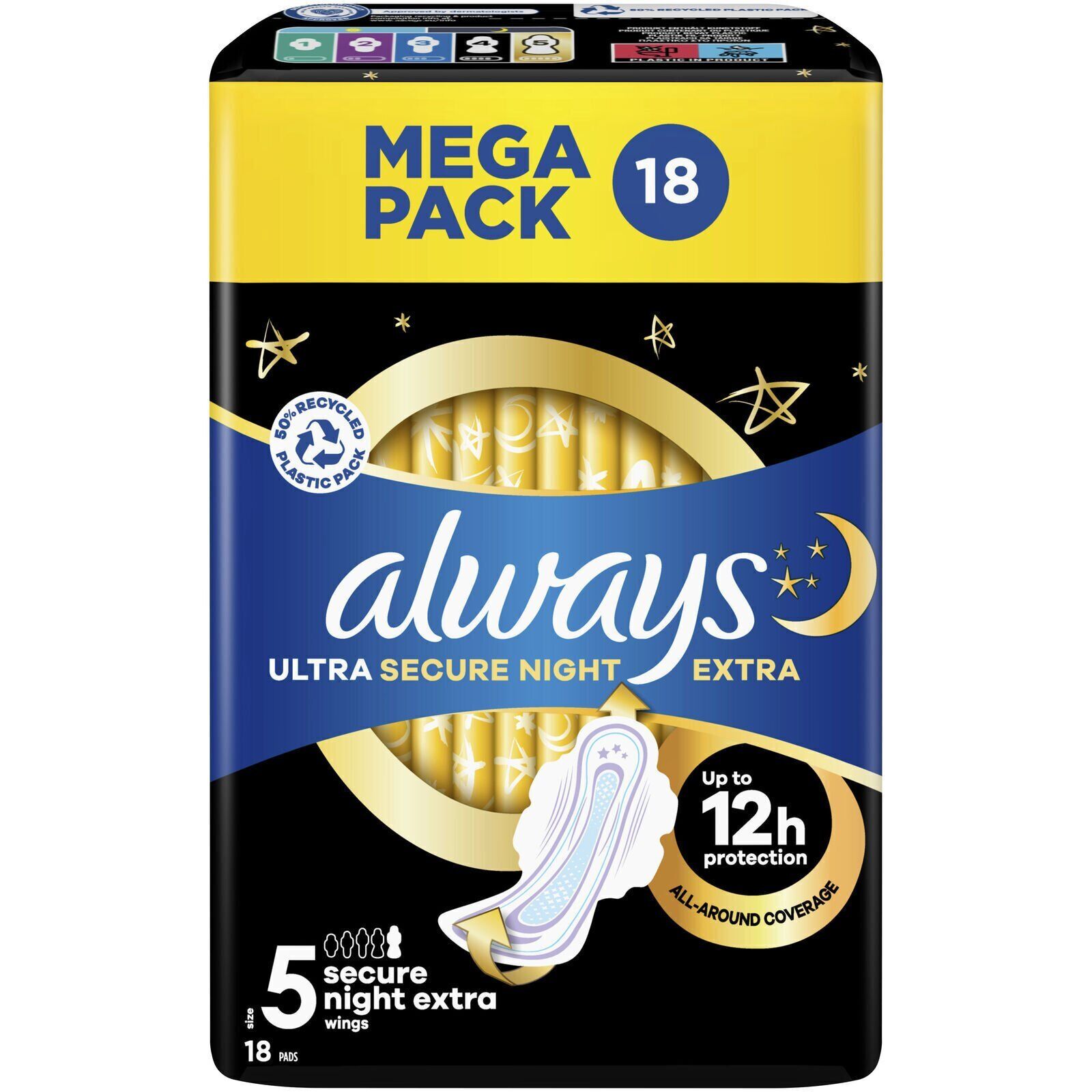 Always Ultra Secure Night Extra Size 5 Mega Pack 18 RRP 3.50 CLEARANCE XL 2.99