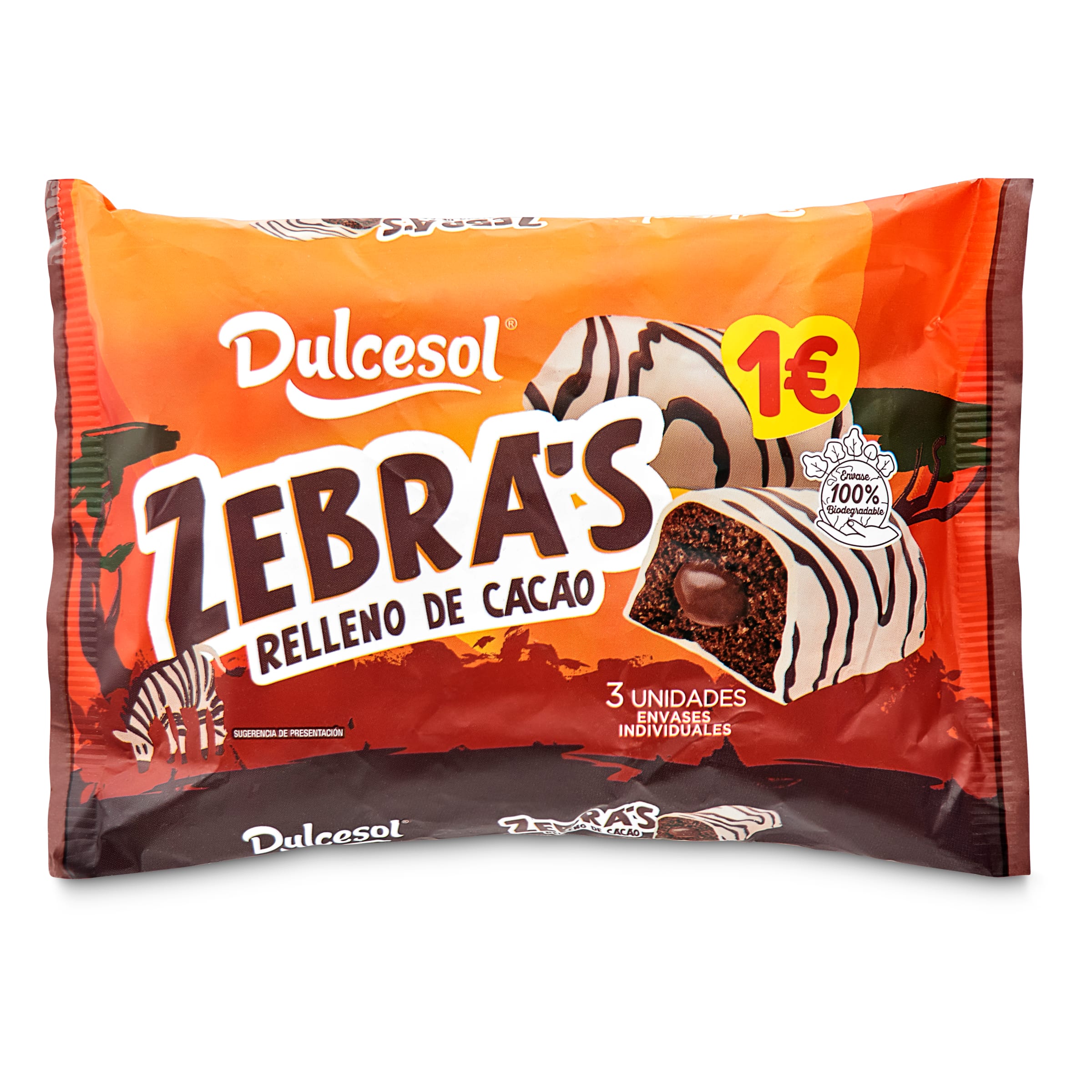 Dulcesol Zebra's Chocolate Filled Cakes 3 Pack 120g (Sep 23) RRP 1 CLEARANCE XL 89p or 2 for 1.50