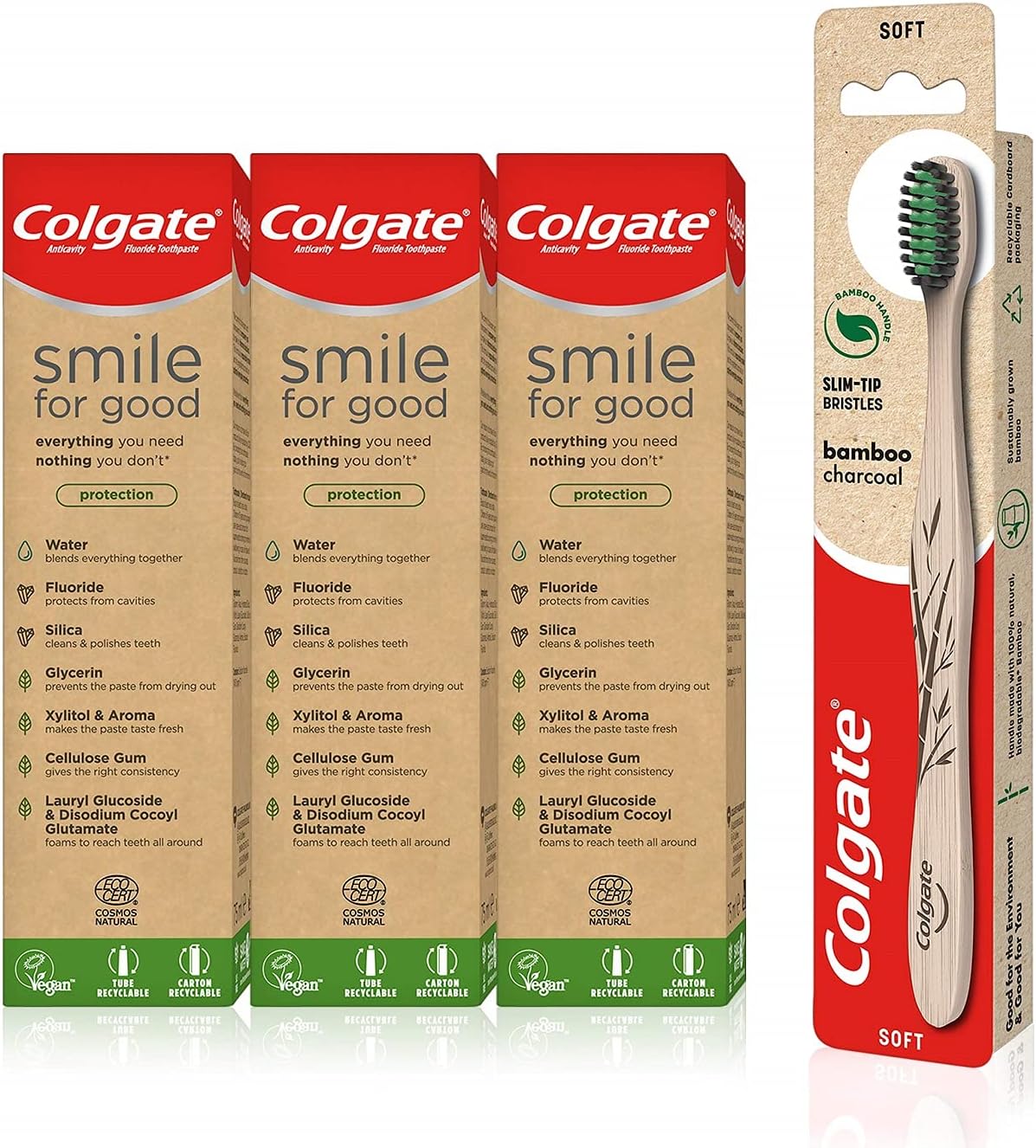 Colgate Bamboo Charcoal Toothbrush & Smile for Good Toothpaste 75ml 3 Pack RRP 19.99 CLEARANCE XL 14.99