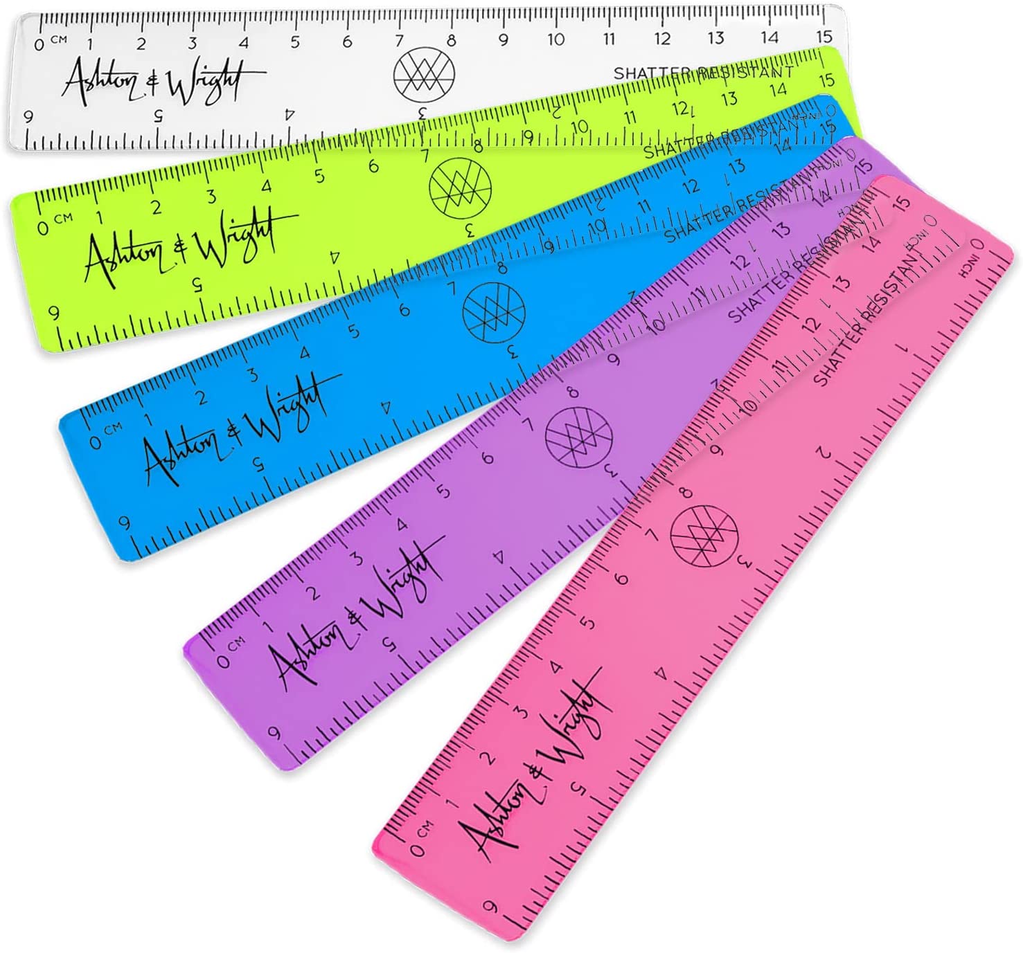 Ashton & Wright 5 Pack Multicoloured Shatter Resistant Rulers RRP 3.99 CLEARANCE XL 2.99