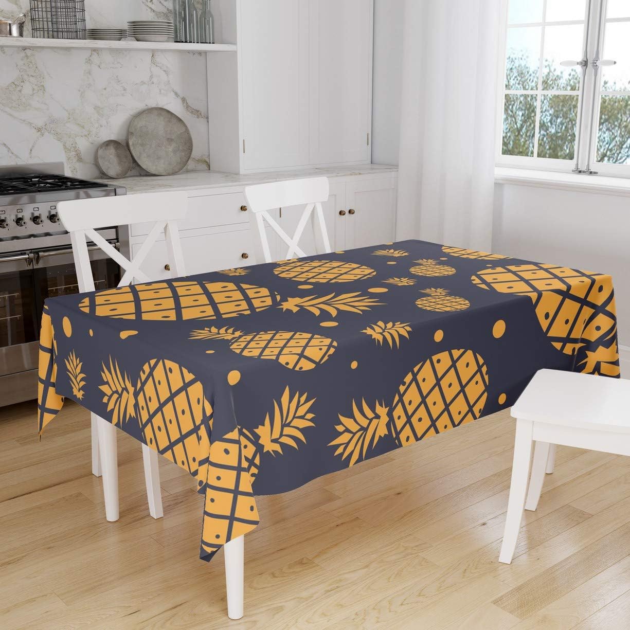 Bonamaison Orange Pineapple Design Black Tablecloth 140 x 160cm RRP 26.44 CLEARANCE XL 16.99