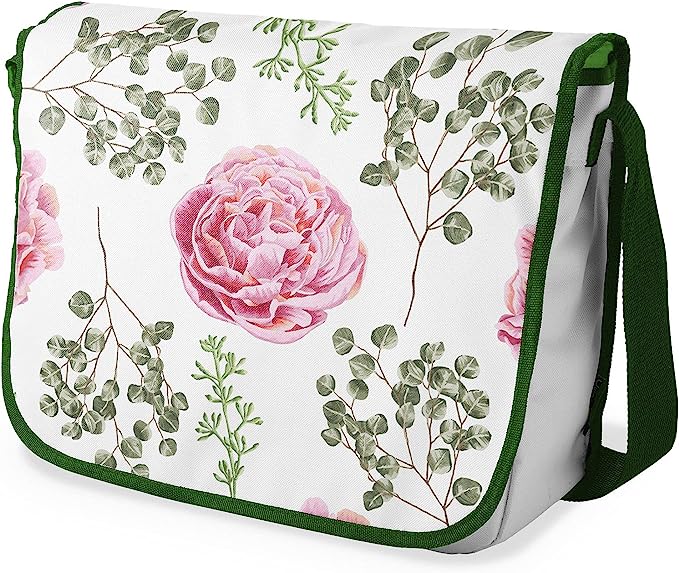Bonamaison Pink & Green Floral Pattern Messenger School Bag w/ Khaki Strap RRP 16.91 CLEARANCE XL 9.99