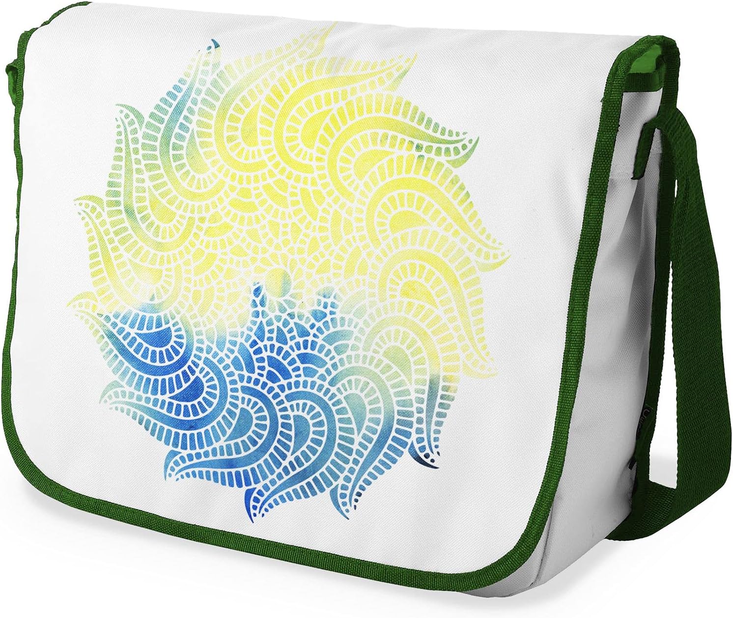 Bonamaison Blue & Yellow Spiral Pattern Messenger School Bag w/ Khaki Strap RRP 16.91 CLEARANCE XL 9.99
