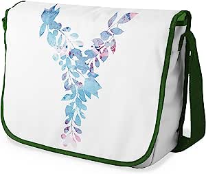 Bonamaison Blue Leaves Pattern Messenger School Bag w/ Khaki Strap RRP 16.91 CLEARANCE XL 9.99