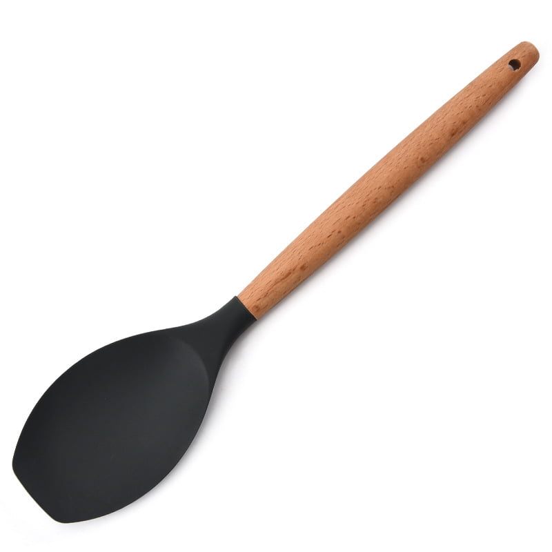 Deidentified Black Silicone Salad Spoon with Wooden Handle RRP 4.99 CLEARANCE XL 3.99
