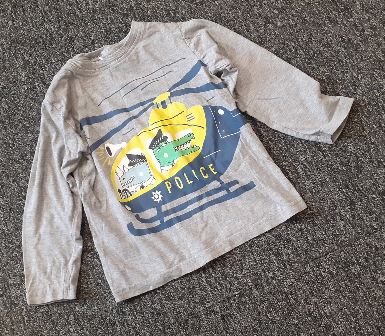 PRELOVED M&S Grey Long Sleeve T-Shirt w/ Police Design 3-4Yrs (98-104cm) RRP 8 CLEARANCE XL 2.49