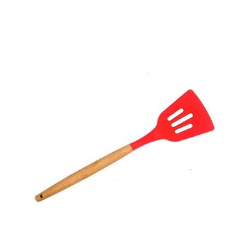 Deidentified Red Slotted Silicone Spatula with Wooden Handle RRP 4.99 CLEARANCE XL 3.99