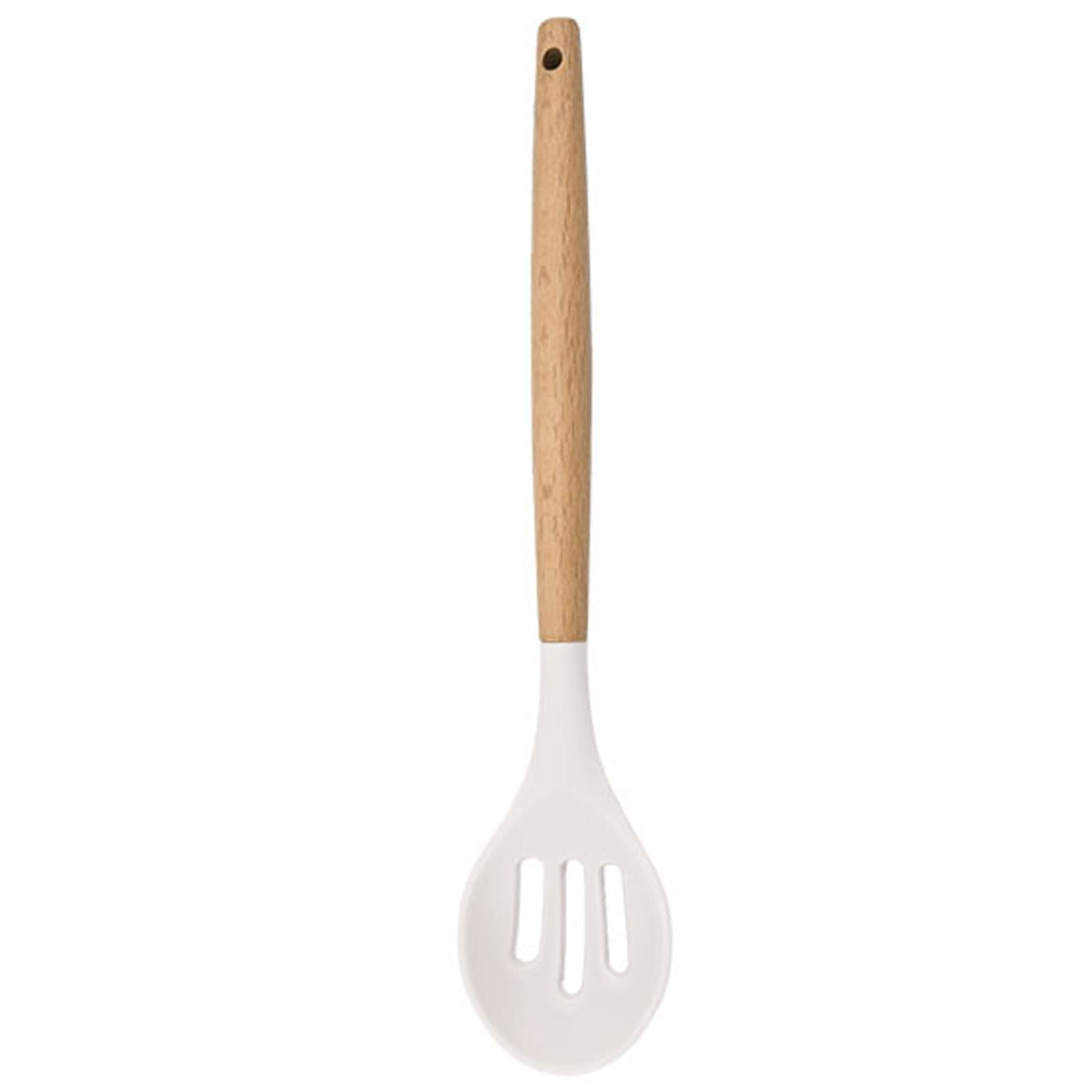 Deidentified White Silicone Slotted Spoon with Wooden Handle RRP 4.99 CLEARANCE XL 3.99