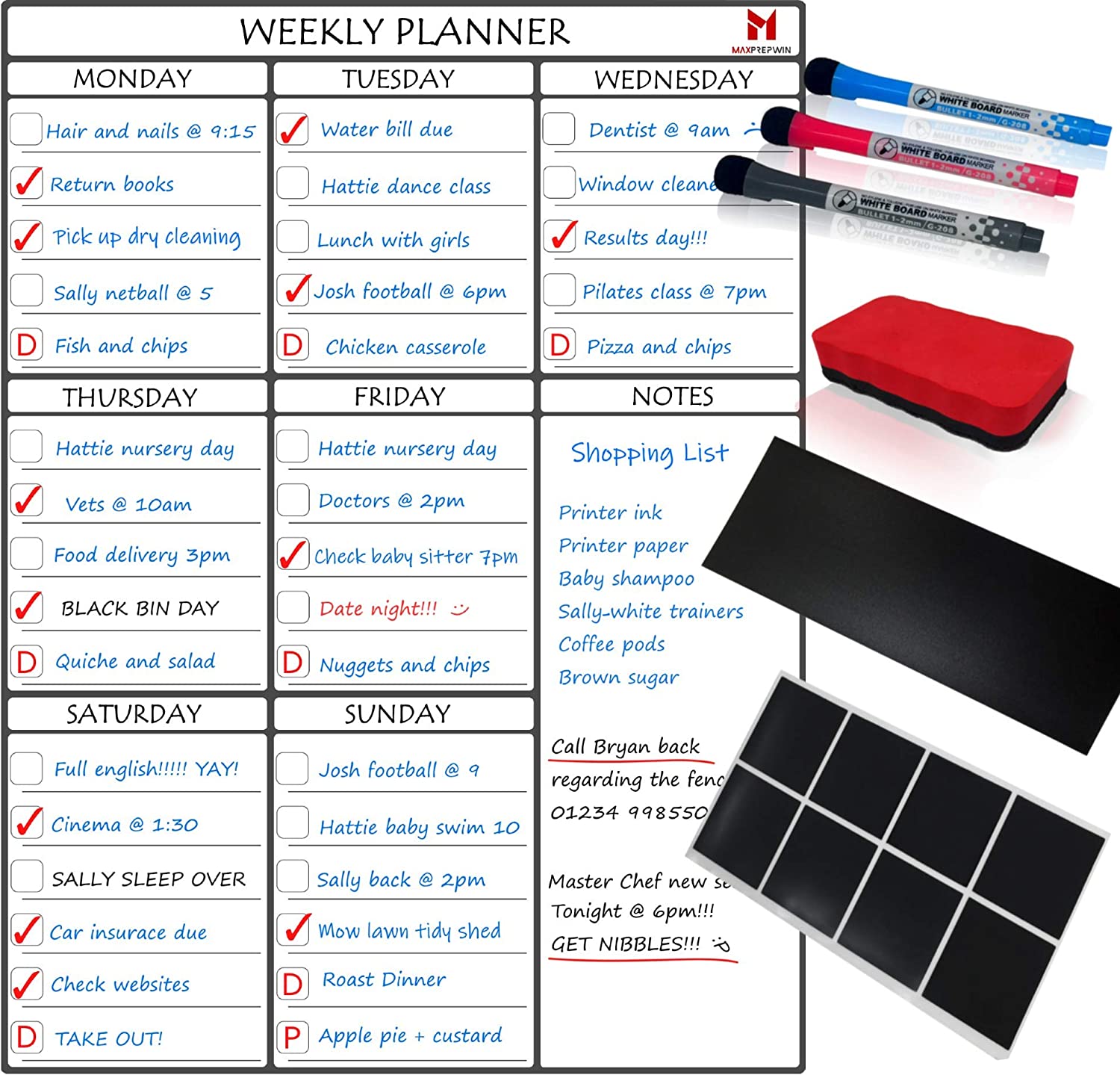 Max Prep Win Magnetic Weekly Planner Whiteboard RRP 13.89 CLEARANCE XL 9.99