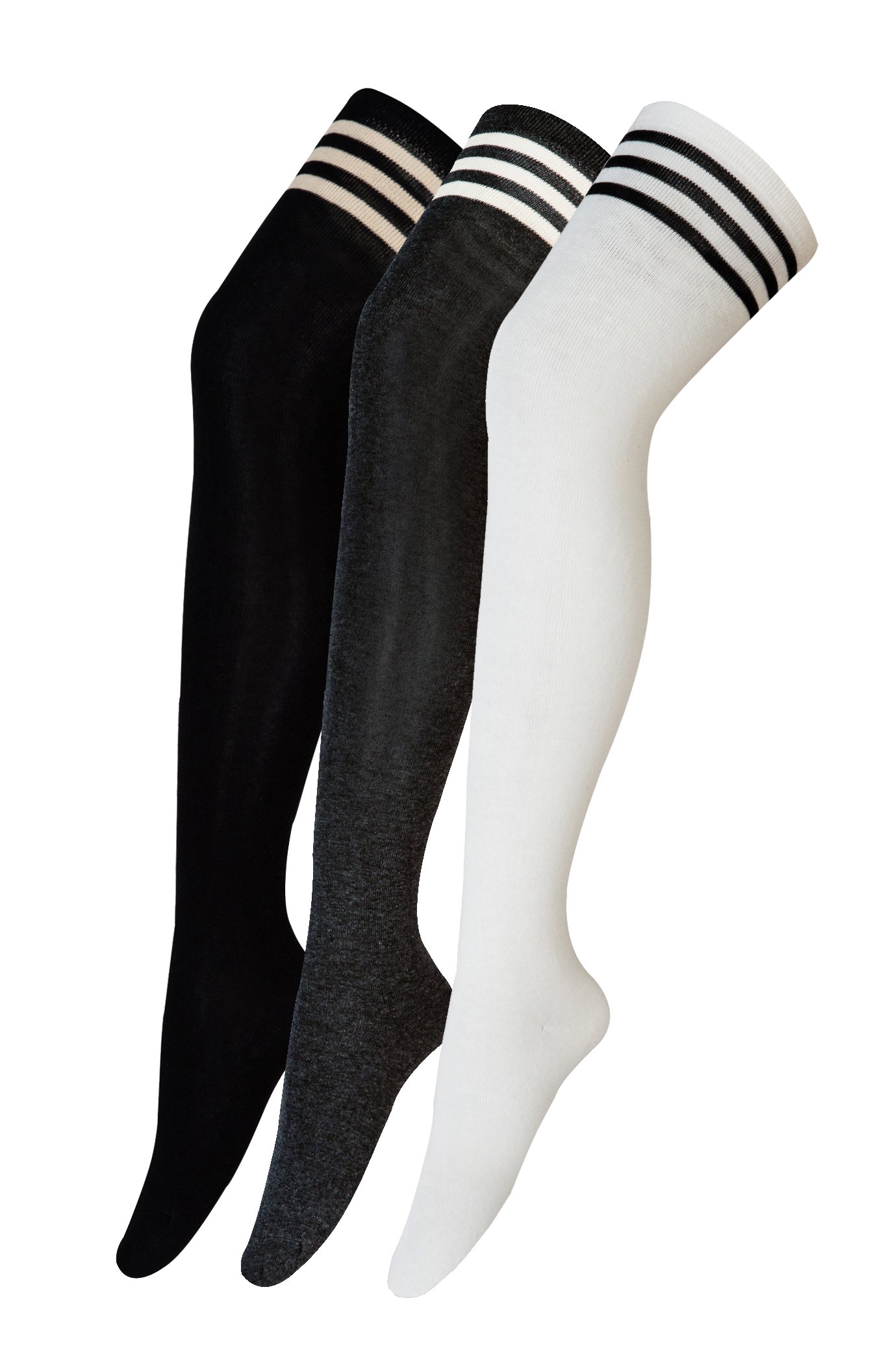 Urban Goco Women Triple Stripe Over The Knee High Socks 3 Pairs (Model A) RRP 4.99 CLEARANCE XL 3.99