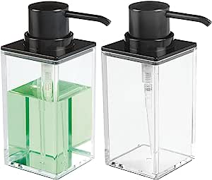 mDesign Set of 2 Bathroom Soap Pump Dispensers Clear & Black RRP 13.50 CLEARANCE XL 9.99