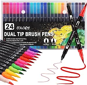 Deidentified 24 Colours Dual Tip Brush Colouring Pens RRP 7.99 CLEARANCE XL 5.99