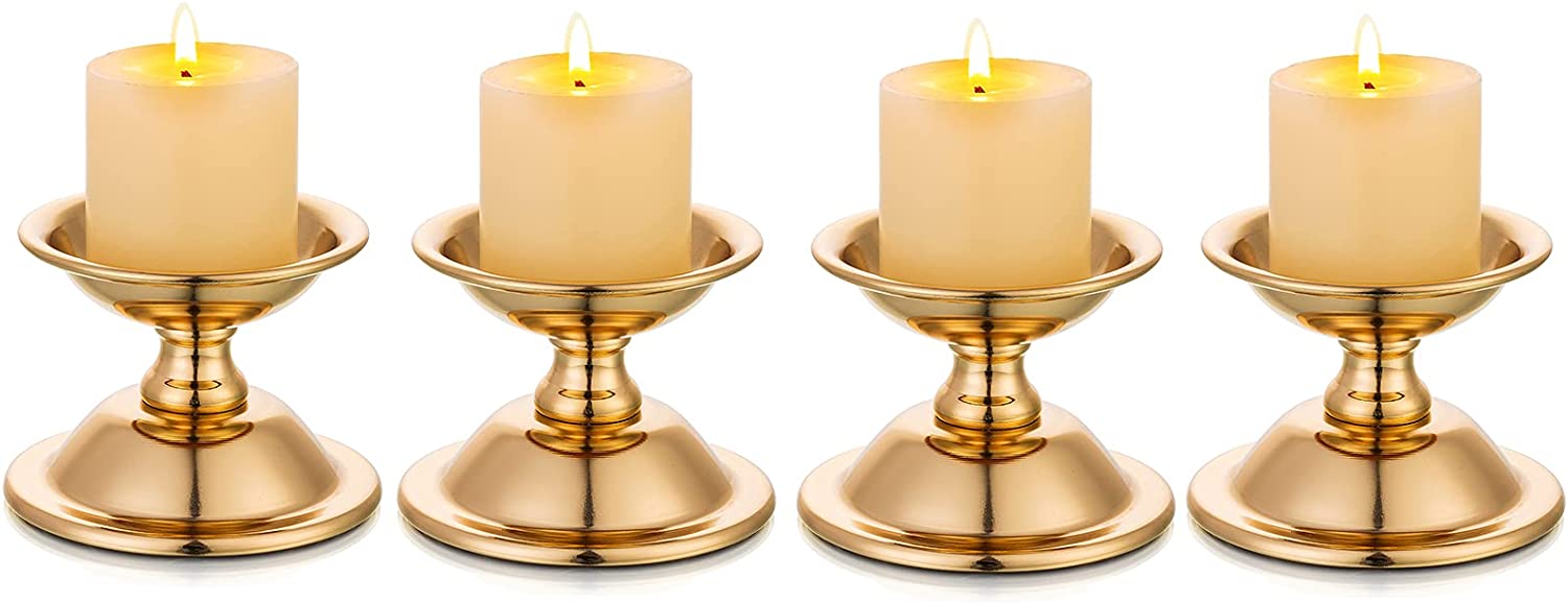 Sziqiqi Rose Gold Pillar Candle Holders 4Pcs Small Metal Candlestick Stands RRP 16.98 CLEARANCE XL 9.99