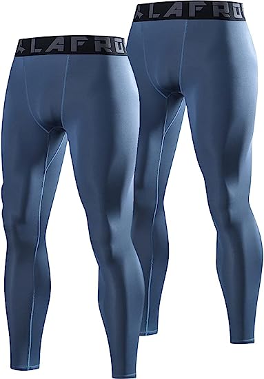 Lafroi 2x Men's Quick Dry Compression Leggings Waistband Small YSK08 Grayish Blue RRP 22.99 CLEARANCE XL 16.99