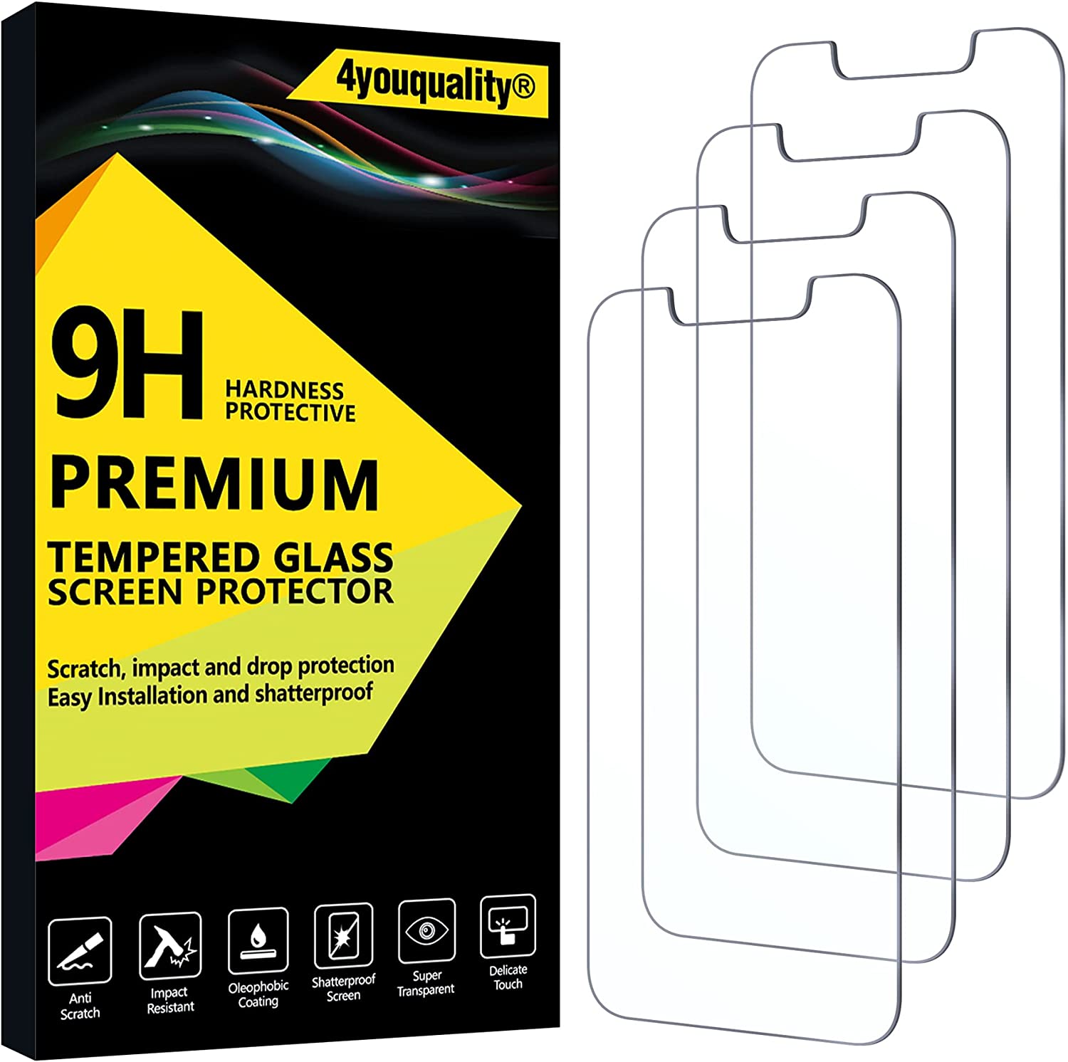 4YouQuality 9H Premium Tempered Glass Screen Protector 4 Pack for Iphone 13 & Pro RRP 4.99 CLEARANCE XL 3.49